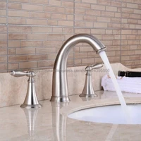 brushed nickel brass 8 widespread bathroom basin sink faucet deck mount dual handles mixer taps bnf039