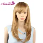 Длинный прямой синтетический парик Amir, белый, смешанный блонд с челкой для женщин в американском и африканском стиле, термостойкий, 18 дюймов