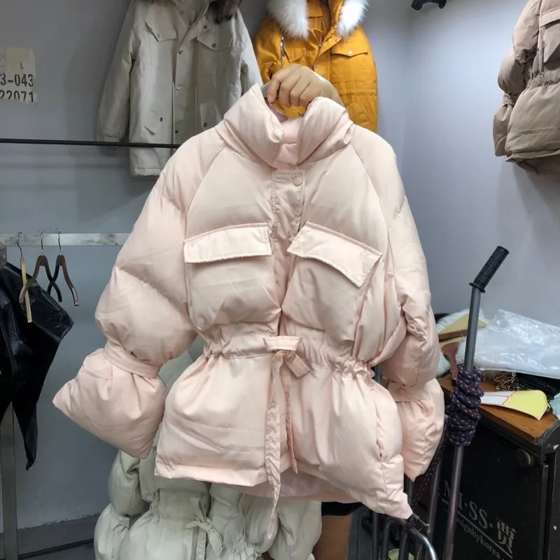 Pink Новинка, зимняя элегантная приталенная Толстая теплая Женская парка, модный однотонный пуховик с длинным рукавом, женская верхняя одежда, свободный размер - Цвет: Pink