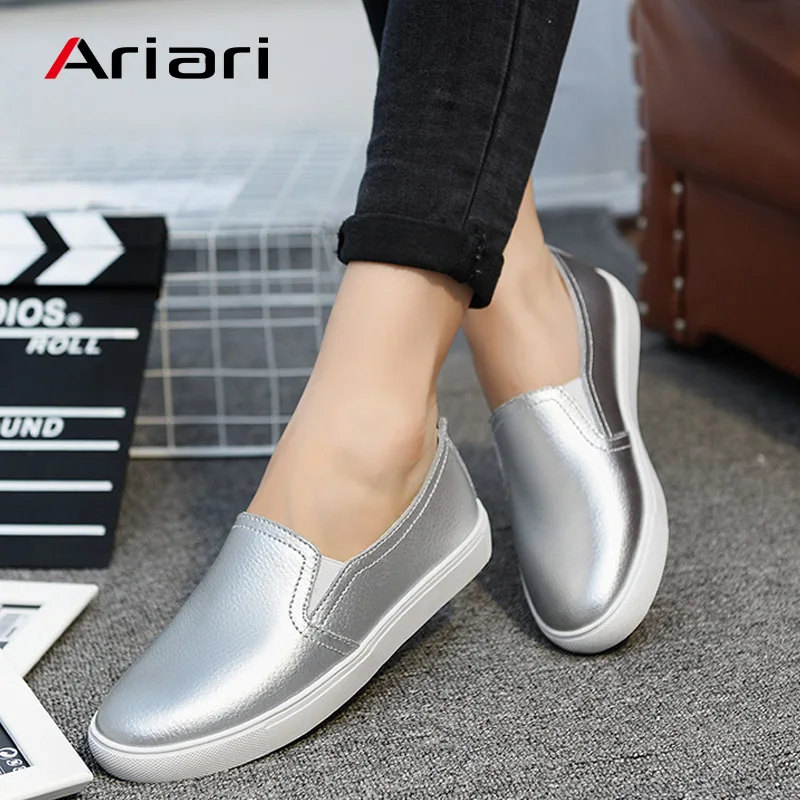 Ариари весенние туфли на плоской подошве женские блестящие легкие типа мокасин