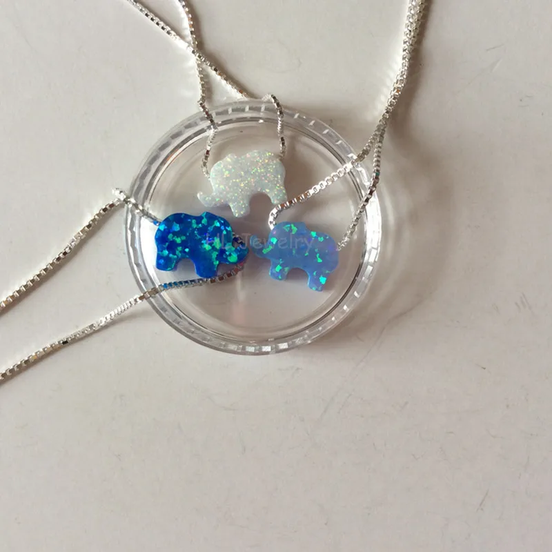 Акция 925 пробы ожерелье с серебряным опалом и слоном белое голубое милое