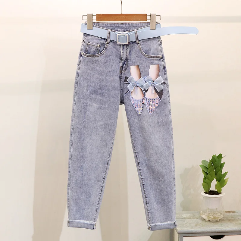 2019 Летние 2 Джинсы pieces костюмы расшитые блестками туфли футболка с принтом топы +