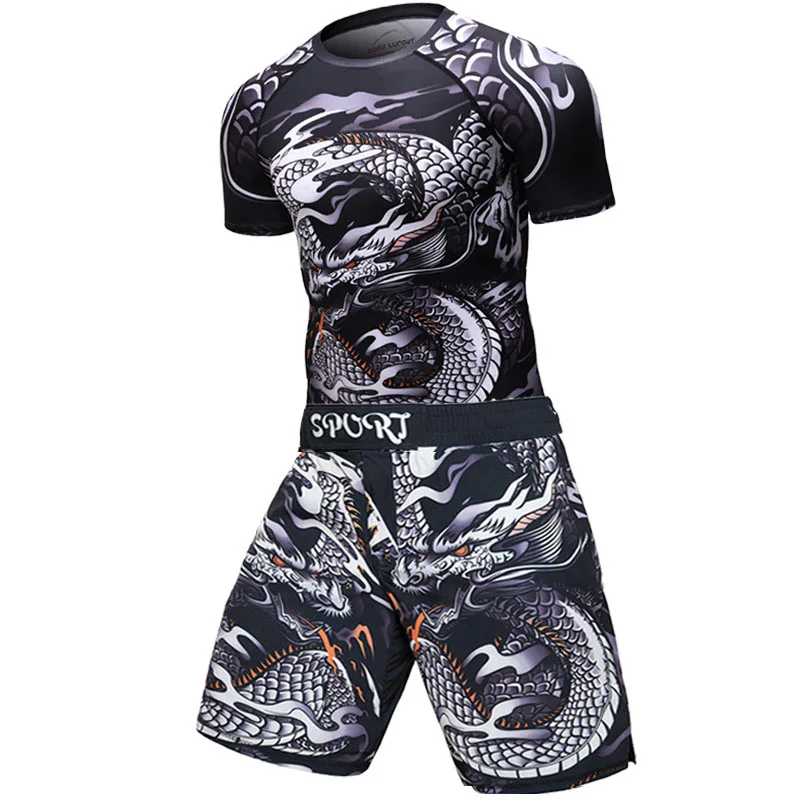 UFC BJJ MMA Мужской комплект, компрессионная рубашка, топы, штаны, шорты, спортивная одежда для фитнеса, Удобный яркий цвет, 3D принт, майки, колготки - Цвет: 7