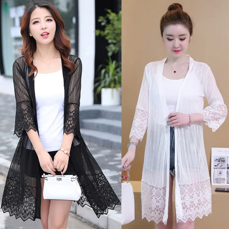 

Women's Sunscreen Thin Cardigan women Lace Loose Clothing Sexy Blouse Shirt Summer Female Tops Casual 2019