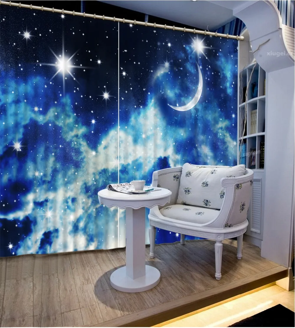 

moonlight curtains 3D Window Curtains For Living Room Bedroom night view curtains blue curtains