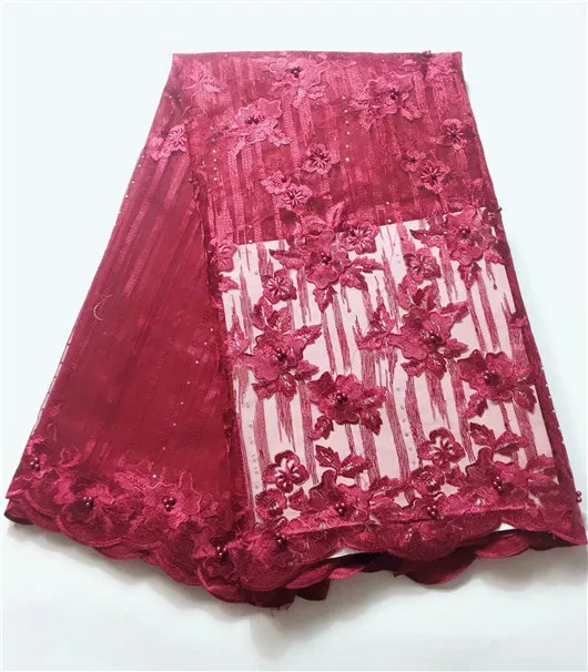 

African Beaded Lace Fabric 2018 High Quality Lace Gold Bridal Lace Fabric Nigerian Tulle Mesh Lace Fabrics Material