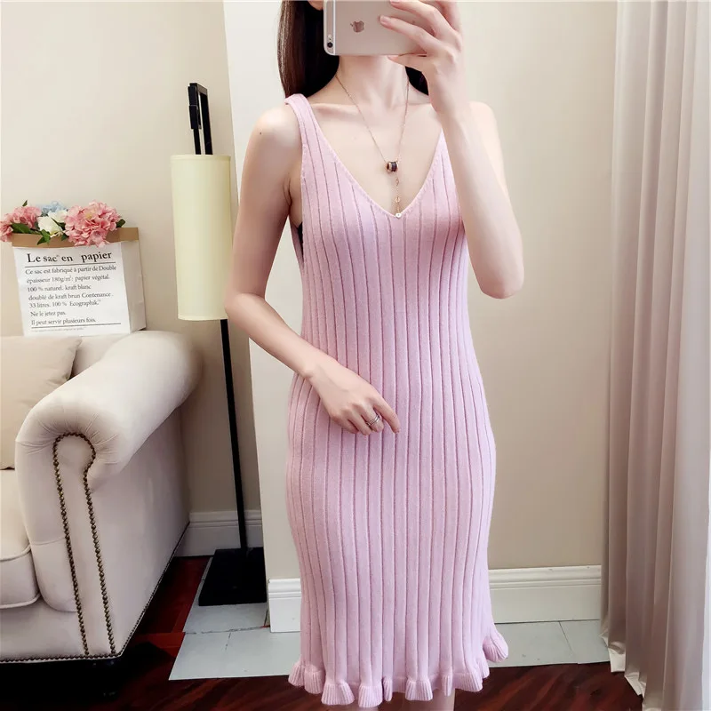 Женский осенний свитер + платье на бретелях комплекты с оборками однотонные