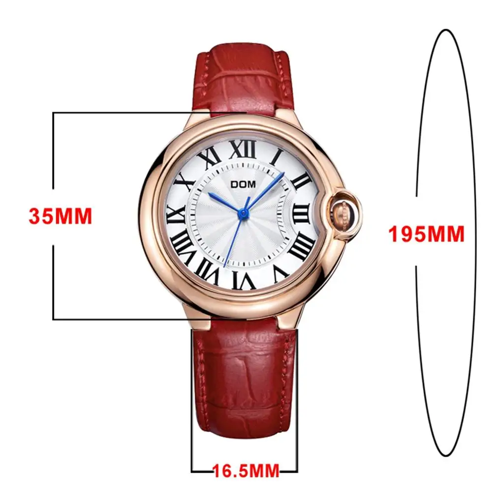 Часы DOM женские модные повседневные водонепроницаемые кожаные золотые