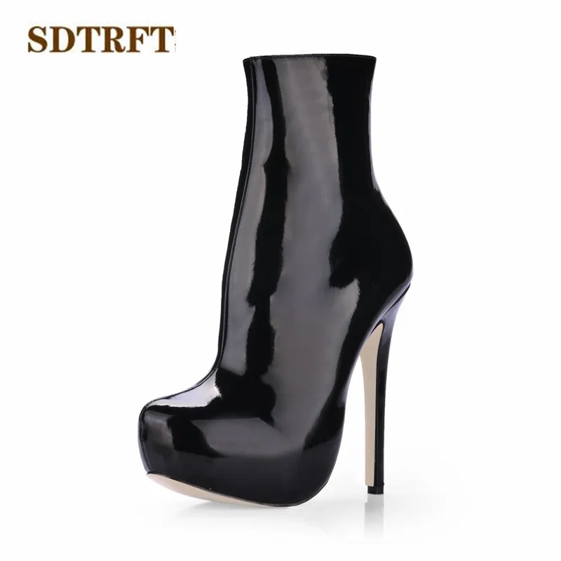 

SDTRFT Spring Stiletto Fashion botas mujer 14cm thin heels Ankle boots Sexy shoes Woman platforms party pumps Drop shipping