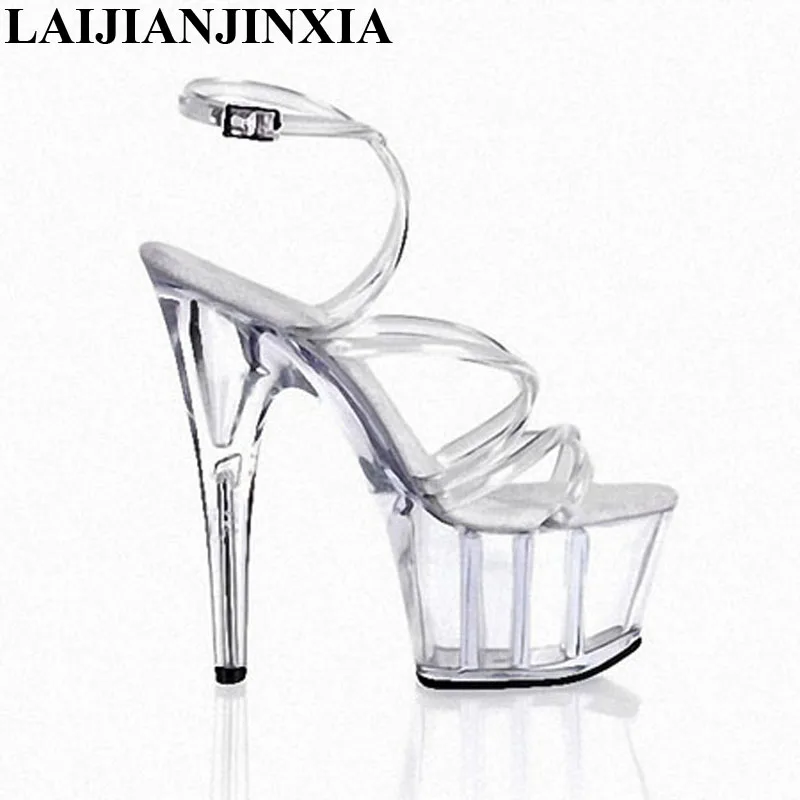 

LAIJIANJINXIA New Clear Thin Straps 15Cm Womans Shoes Fashions 2018 Sandals Female Platform Gladiator Sandals Women Runway Shoes