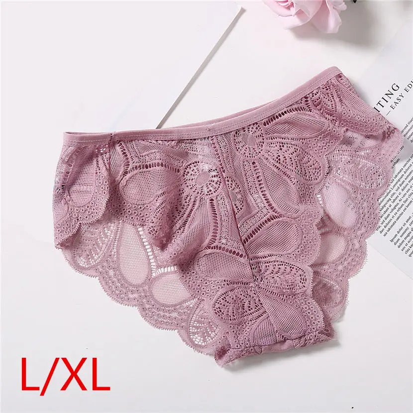 purple L-XL Модные сексуальные кружевные трусики женское нижнее белье Соблазнительные Красивые трусы женские хлопковый с низкой талией Нижнее белье для женщин большие размеры S/XL - Цвет: purple L-XL