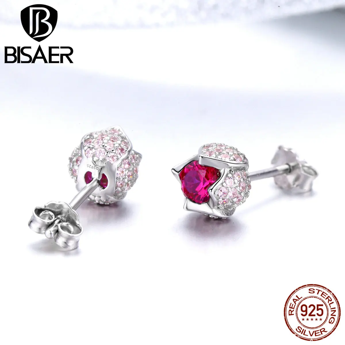 BISAER,, 925 пробы, Серебряная роза, бутоны тюльпанов, Орхидея, серьги-гвоздики для женщин, кубический циркон, серьги, ювелирное изделие EFE042
