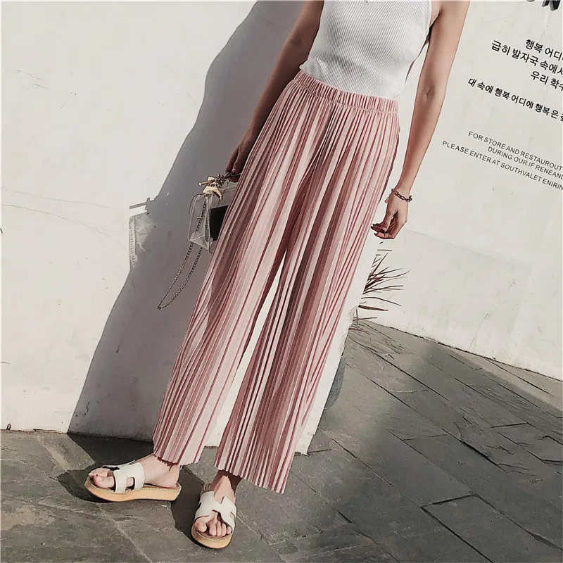 2018 Весна Лето Новые Высокая талия плиссированные шифоновые широкие брюки