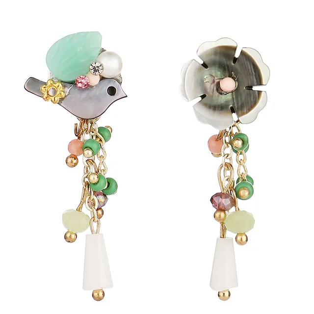 1 Set Earrings MNWT серьги для женщин Винтаж натуральный корпус Кристалл Цветы/птица серьги-капельки с полудрагоценным камнем серьги свадебные женские модные ювелирные украшения - Окраска металла: 1 Set Earrings