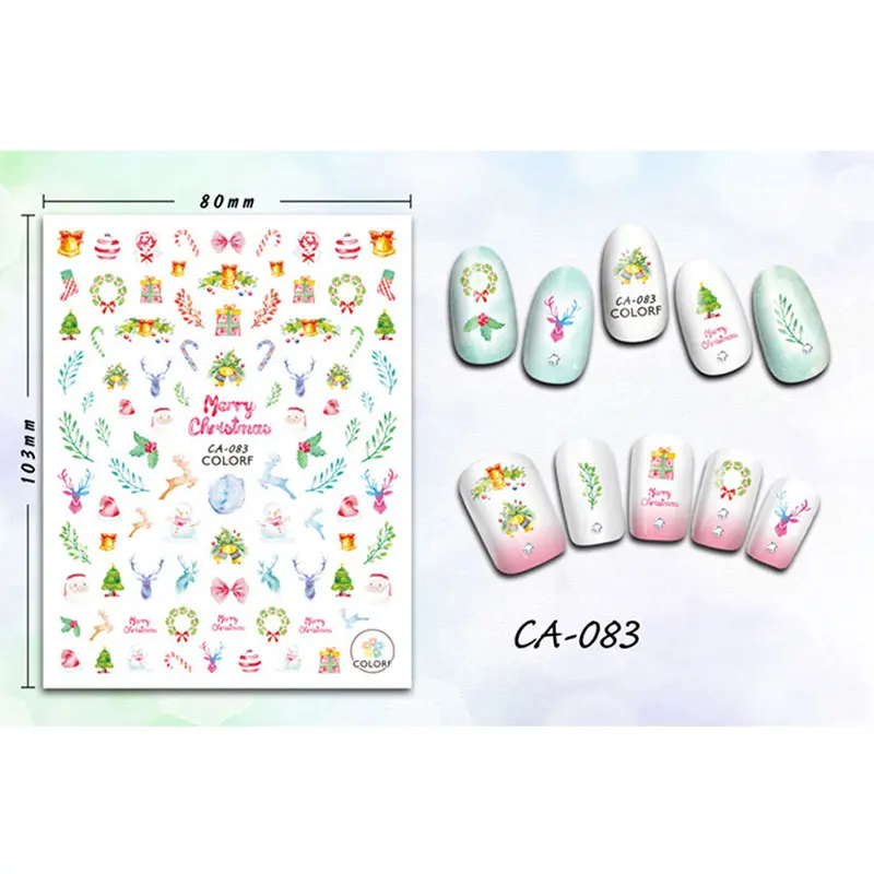 10 Sheet Christmas Style Sticker Nail Art Stickers Decorations Manicure Winter Designs Deer And Bell Tree Decals | Красота и здоровье