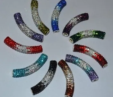 

mixed multi color micro pave long bending tube v2324 gradual crystal beads DIY bead for bracelet necklace