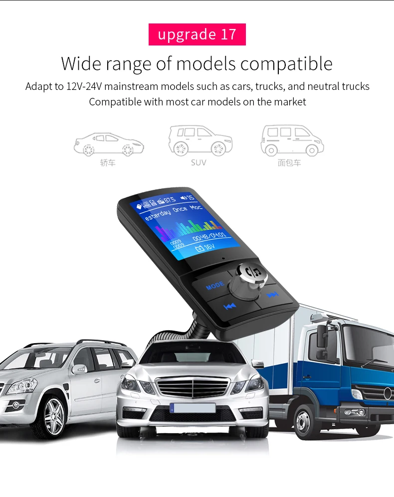 Цветной экран, fm-передатчик, Автомобильный MP3 беспроводной Bluetooth громкая связь, автомобильный комплект, аудио AUX модулятор с QC3.0, двойной USB, автомобильное зарядное устройство