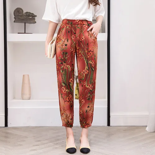 Женские атласные брюки до щиколотки элегантные офисные в стиле ретро с поясом на