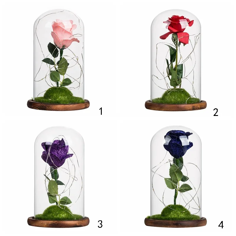 Искусственная Роза со светодиодным стеклянным купольным покрытием на