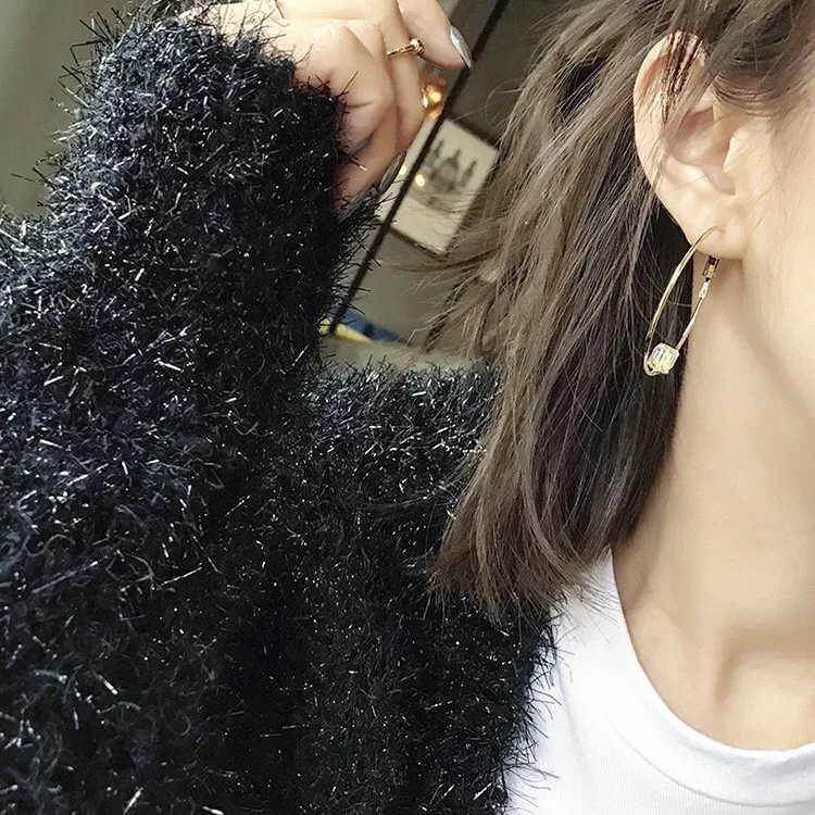 2019 New Minimalist style hollow ring temperament wild bright crystal ear | Украшения и аксессуары