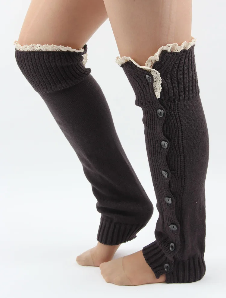

Long Solid Button Down Lace Knitted Stockings Women Warm Boot Stocking Fashion Designer Lace Over Knee Socks Wholesale