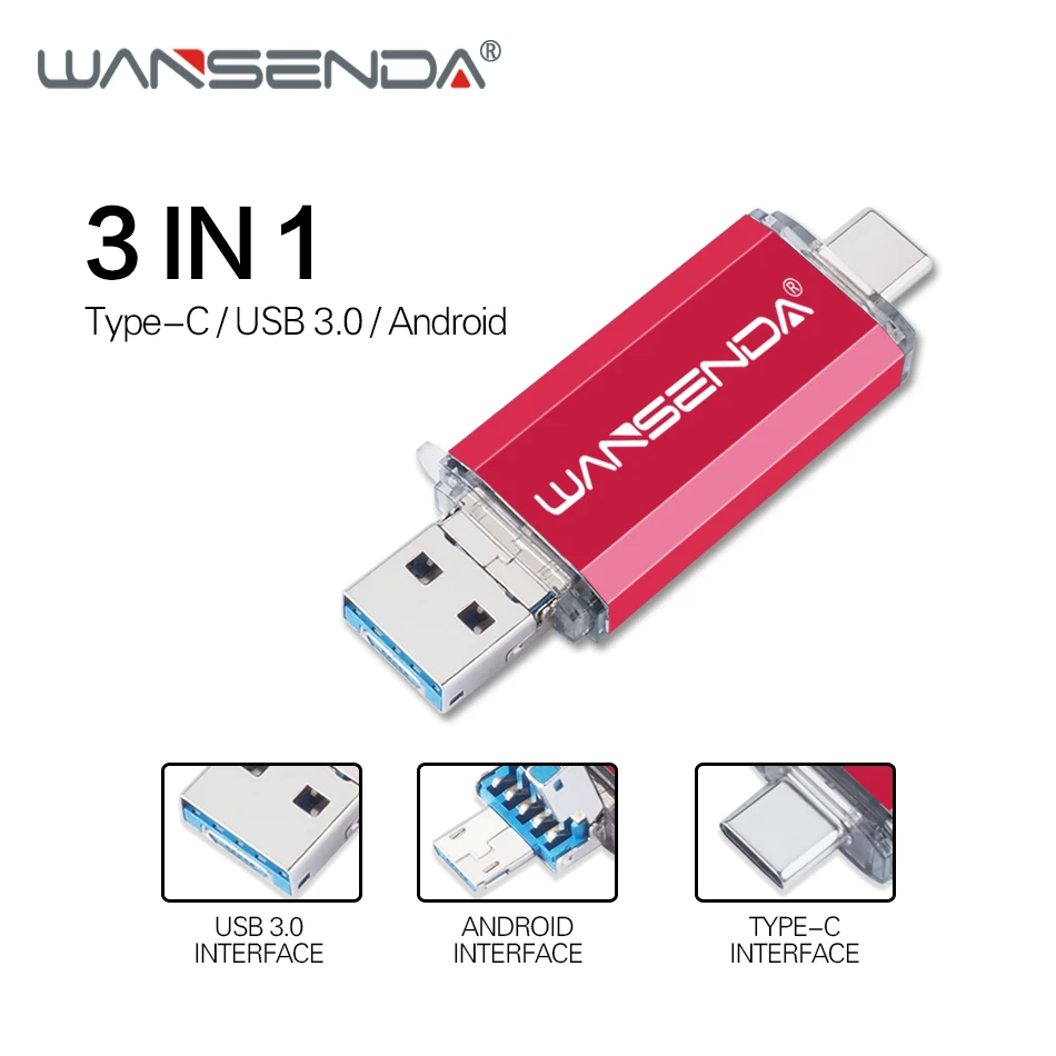 WANSENDA USB Flash Drive 3 in 1 USB3.0 & Type-C Micro OTG Pen 16GB 32GB 64GB 128GB 256GB Pendrive Memory Stick | Компьютеры и офис