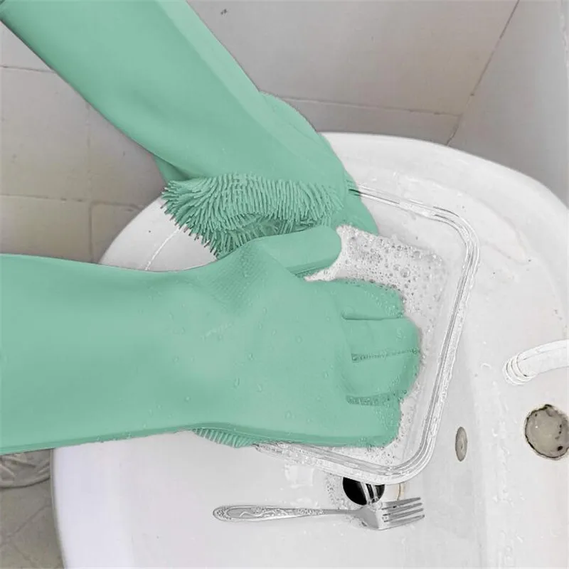 Волшебная силиконовая щетка скруббер перчатки термостойкие для мытья посуды