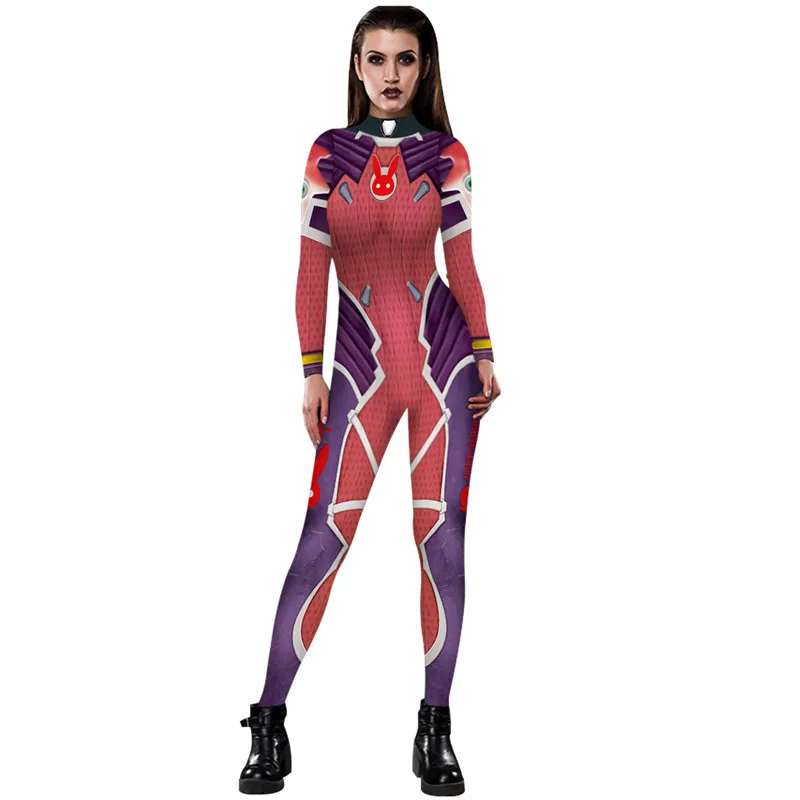 Высокое качество Косплей Overwatch DVA костюм спандекс полиэстер Zentai боди Женский полный тело Хэллоуин костюм C13301
