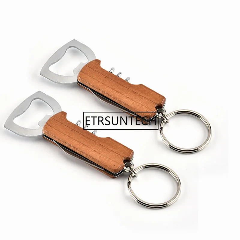 

100Pcs/Lot Portable Durable Stainless Steel Keychain Corrosion-Resistant Anti Wear Keyring Red Wine Bottle Opener Key Chians