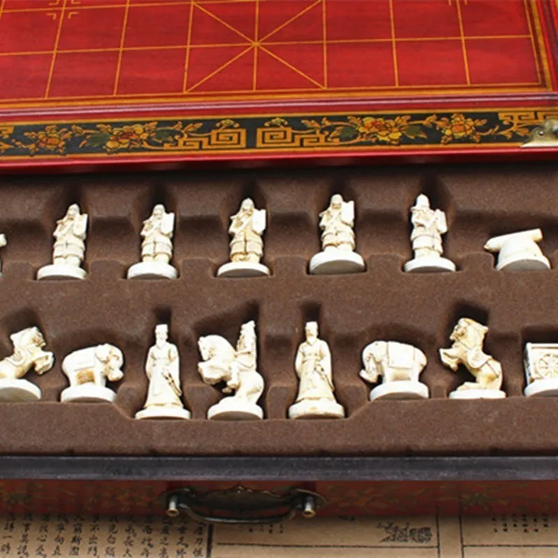 Yernea Antique Three-dimensional Chinese Chess Terracotta Warriors Nostalgic Desktop Wooden Chessboard Medium | Спорт и развлечения