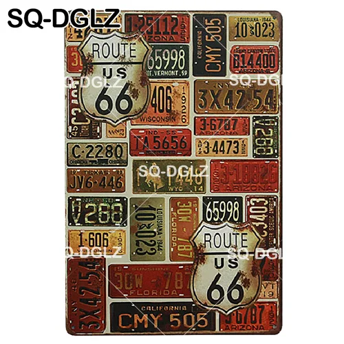 [SQ-DGLZ] мотель ROUTE 66 Оловянная вывеска Настенный декор американцы мужские уличные металлические поделки живопись Plaques 66 ROUTE США карта художественный плакат - Цвет: 0163