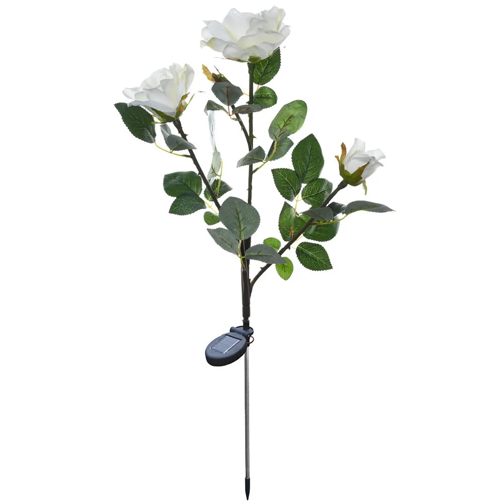 3 головы белый цветок розы солнечный светильник светодиодный декоративный