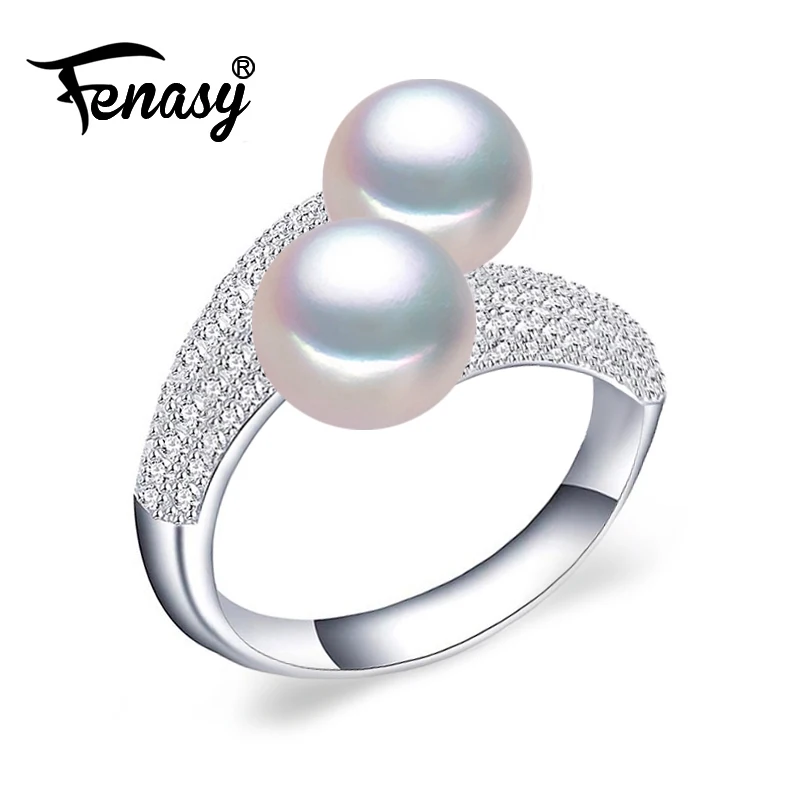 Женские жемчужные кольца FENASY двойные из пресноводного жемчуга 925 пробы|ring for|rings for