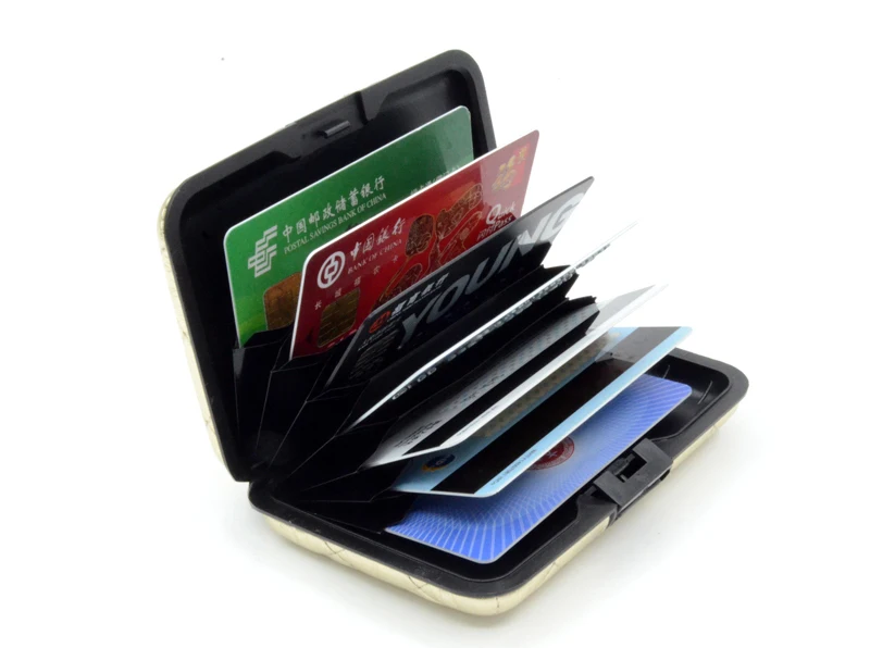 BONAMIE, Модный золотой кожаный чехол для карт, Дамский Алюминиевый Rfid кошелек, стильная карточка, металлическая коробка для визиток, кредитных карт и удостоверений личности