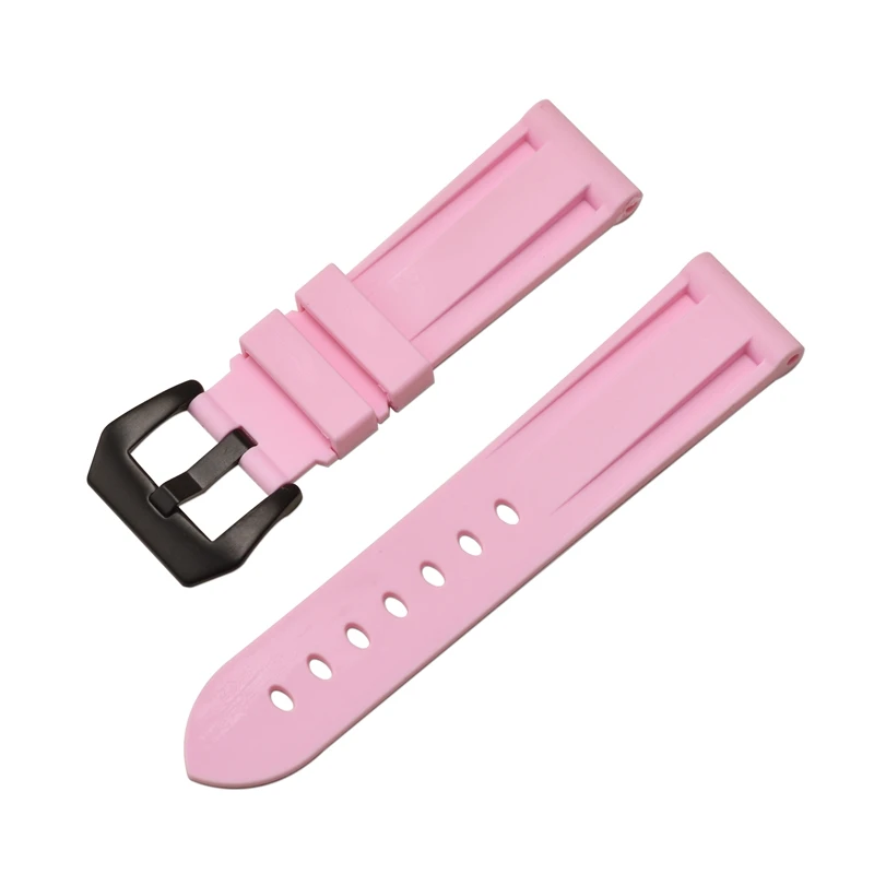 pink black clasp HQ силиконовый ремешок 20 22 24 26 мм камуфляжные часы силиконовый браслет резиновый сменный Браслет наручных часов для PAM ремешок и стальная пряжка - Цвет ремешка: pink black clasp