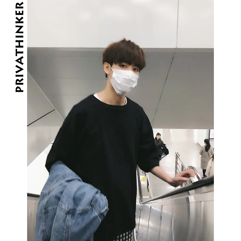 Мужская хлопковая футболка Privathinker однотонная Повседневная с рукавом до локтя в