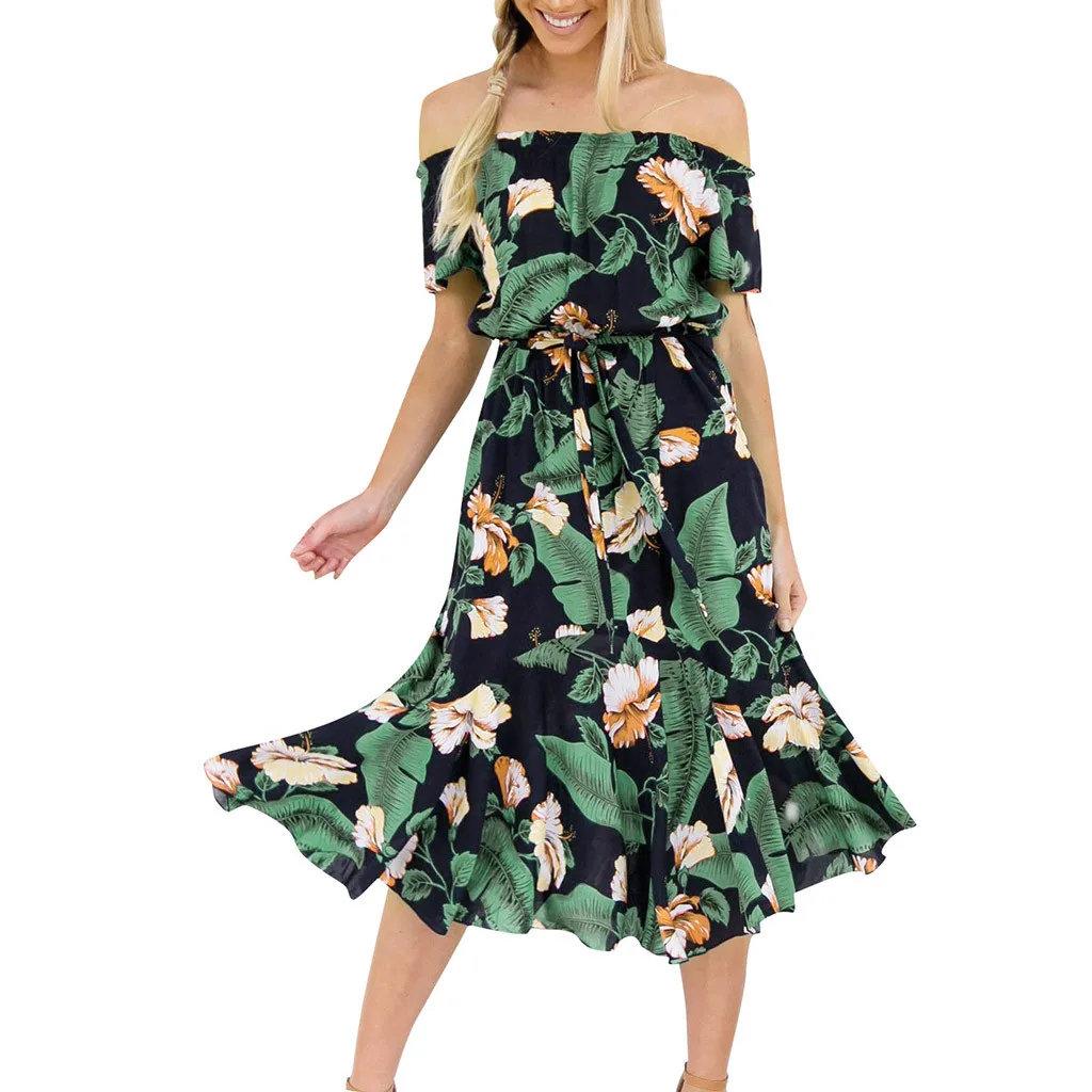 Женское длинное шифоновое платье с цветочным принтом синее повседневное пляжное