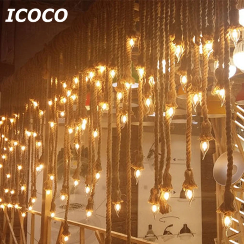 ICOCO винтажный дизайн пеньковая веревка подвесной светильник деревенский стиль