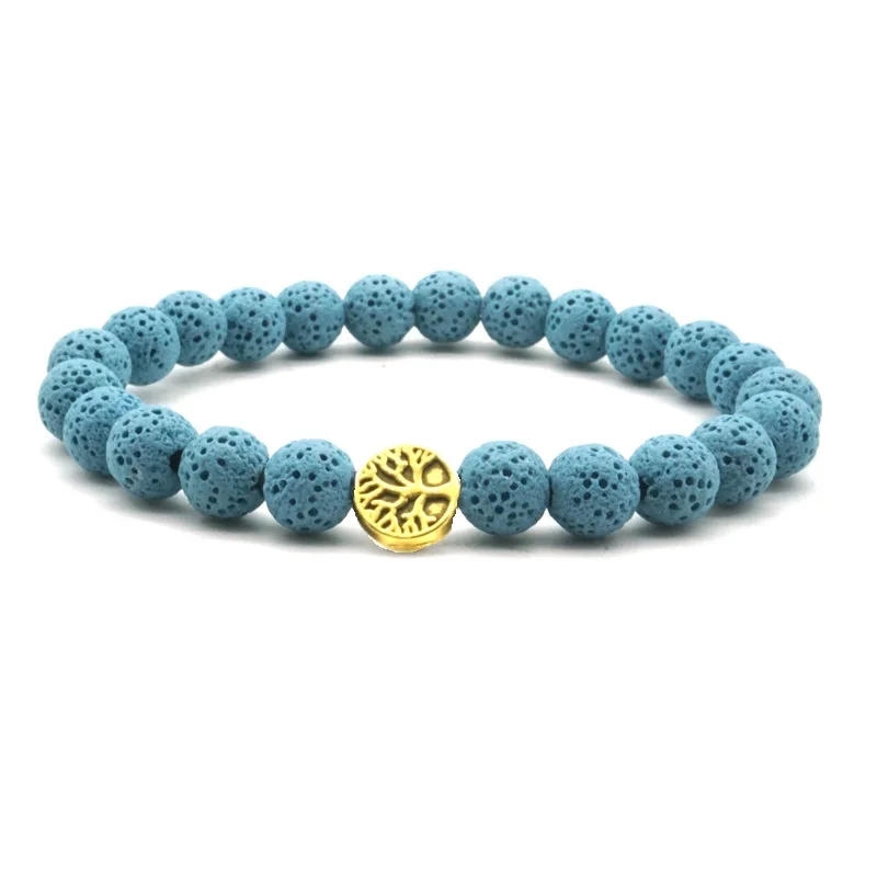 Дерево жизни 8 мм Красочный светильник голубой Лава камень Бусины DIY Арома