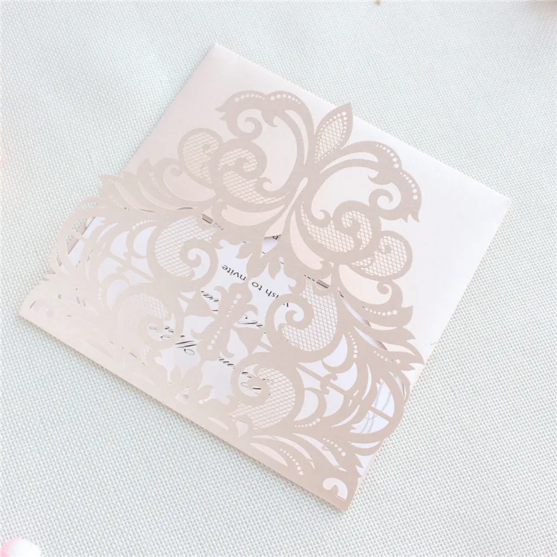 Wedding invitation laser cutting card pocket soft pink light grey offer customized printing supply 50pcs | Дом и сад