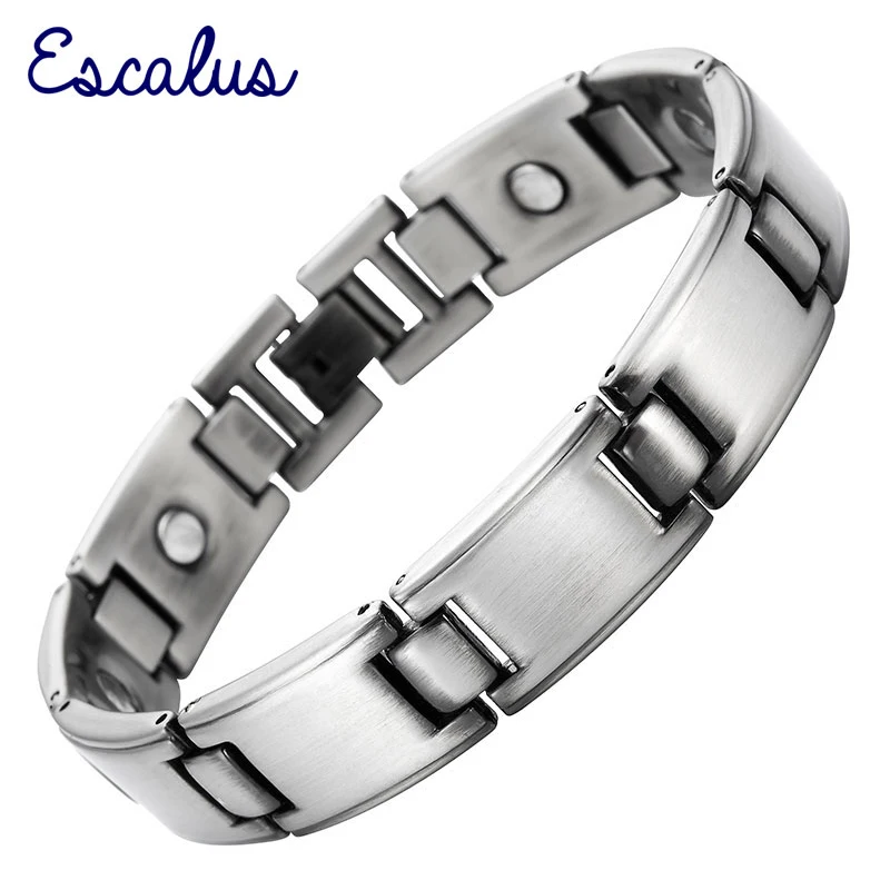 Escalu Men's Silver Color Plating Magnetic Bracelet Wristband Bio Health Bangle Gentlemen Classic Geometry via Charm Bracelets