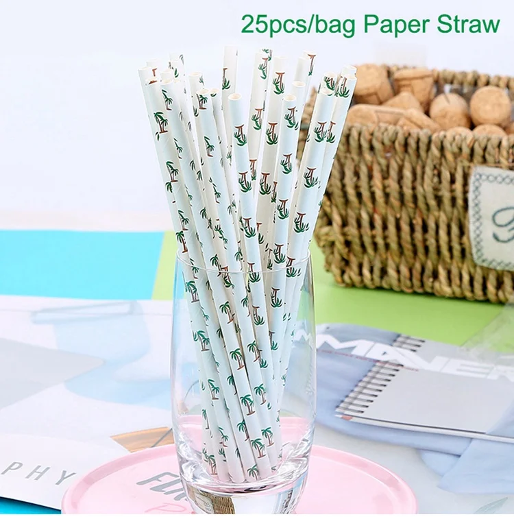 25Pcs Paper Straw 3 FENGRISE бумага с Фламинго салфетки одноразовые партии посуда плиты Гавайи трубочки для питья на вечеринке бумажный стаканчик день рождения Алоха Гавайский - Цвет: 25Pcs Paper Straw 3