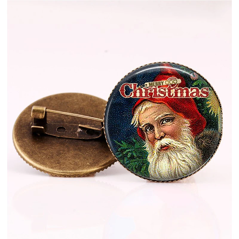 Милый олень рождественские стеклянные Броши Булавки Снеговик Санта Клаус