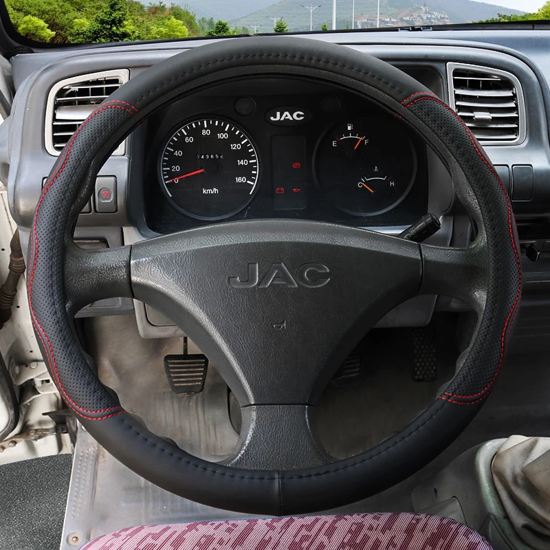 

KKYSYELVA Leather Steering Wheel Covers for Car Bus Truck 36 38 40 42 45 47 50cm Diameter Auto Steering-wheel cover