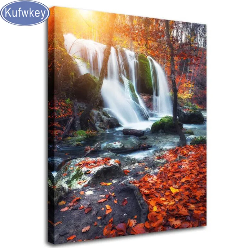 Фото 5d diy Puzzle diamond mosaic Autumn Forest Waterfall Full square children gift pattern of rhinestones natural scenery art Дом и сад 5d diy Puzzle diamond mosaic Autumn Forest Waterfall Full square children gift pattern of rhinestones natural scenery art Дом и сад