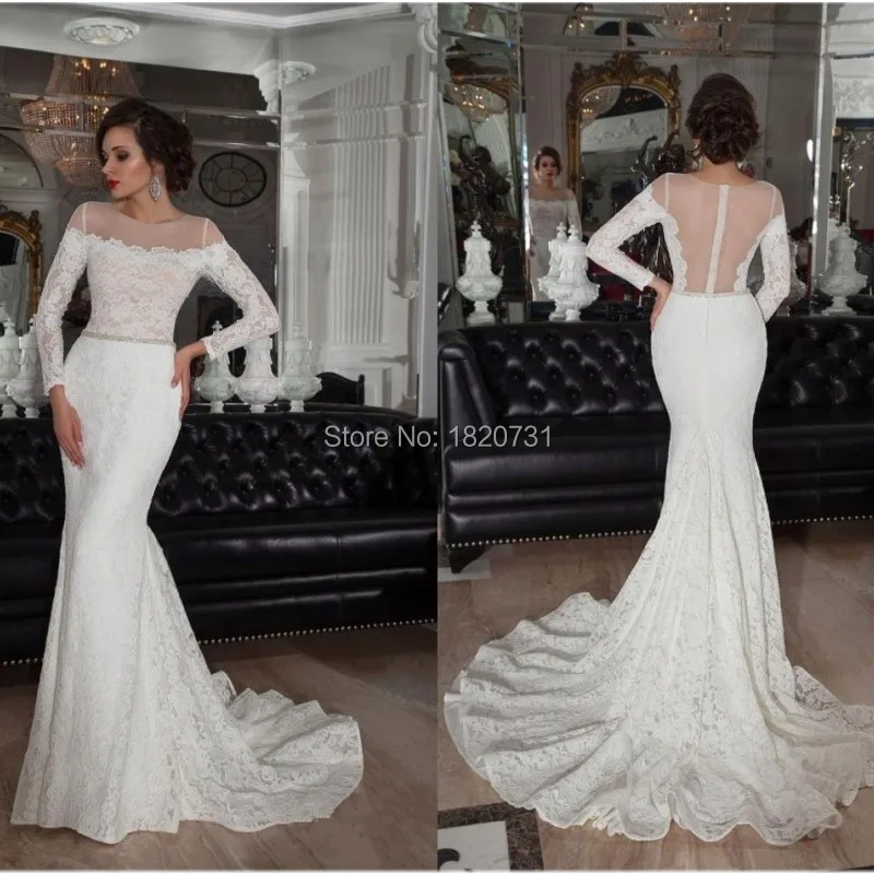 Новинка 2020 кружевные свадебные платья прозрачные Свадебные с длинным рукавом