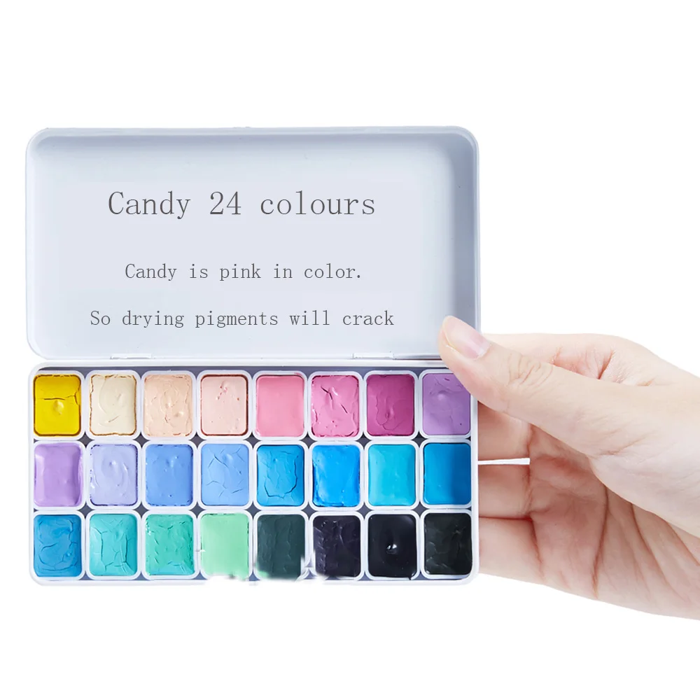 Candy 24 colours Rubens водного Цвета Пигмент сплошной 24 цвета конфеты цвет база цвет портативный студенческий Профессиональный картины художественные принадлежности - Цвет: Candy 24 colours