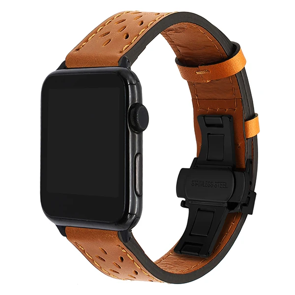 Ремешок для часов iWatch Apple Watch из натуральной телячьей кожи, 38 мм, 40 мм, 42 мм, 44 мм, серия 1, 2, 3, 4, стальной ремешок с бабочкой и пряжкой