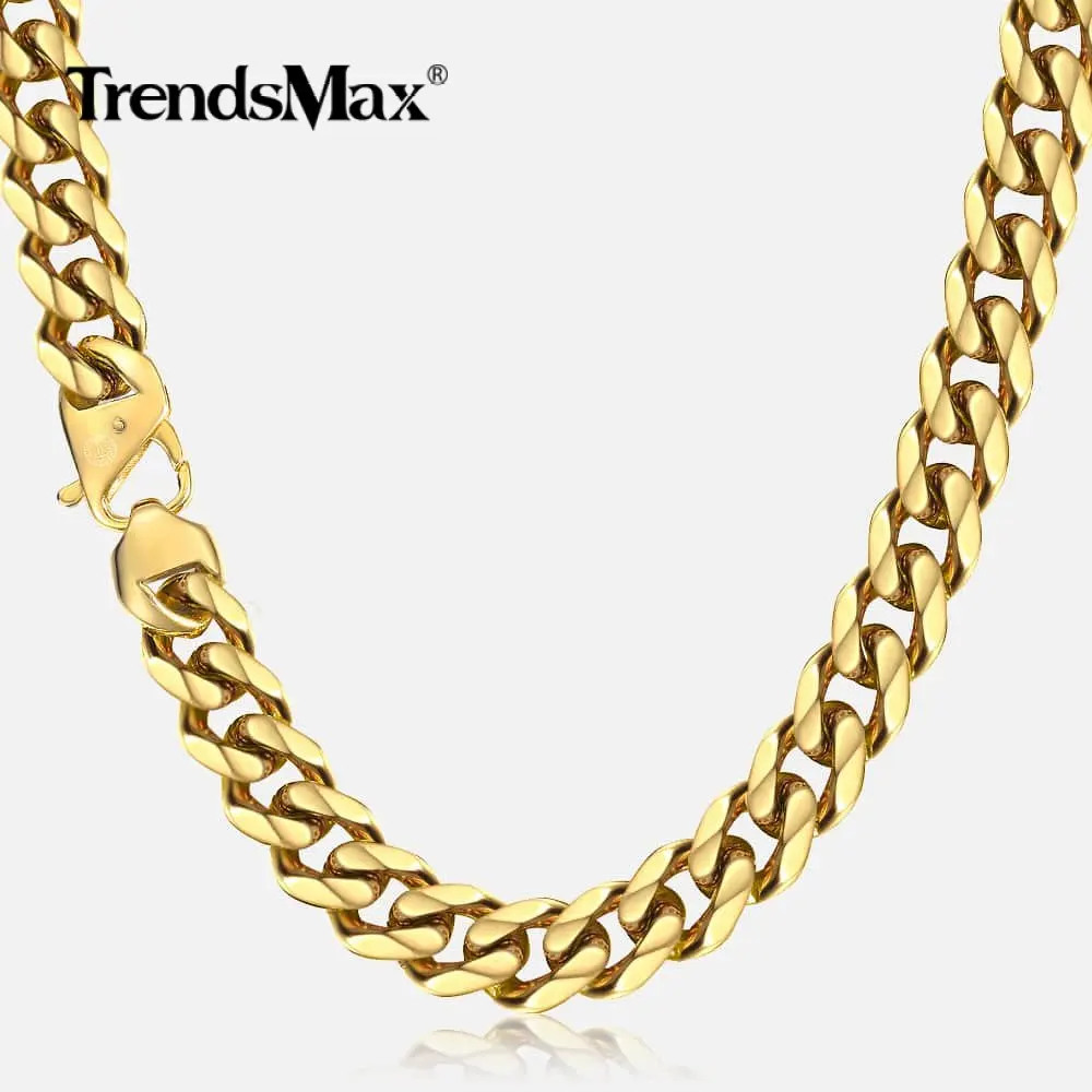 

13mm Heavy Mens Necklace Curb Cuban Link Chain Gold Color 316L Stainless Steel Necklaces for Men Fashion Jewelry HHN112