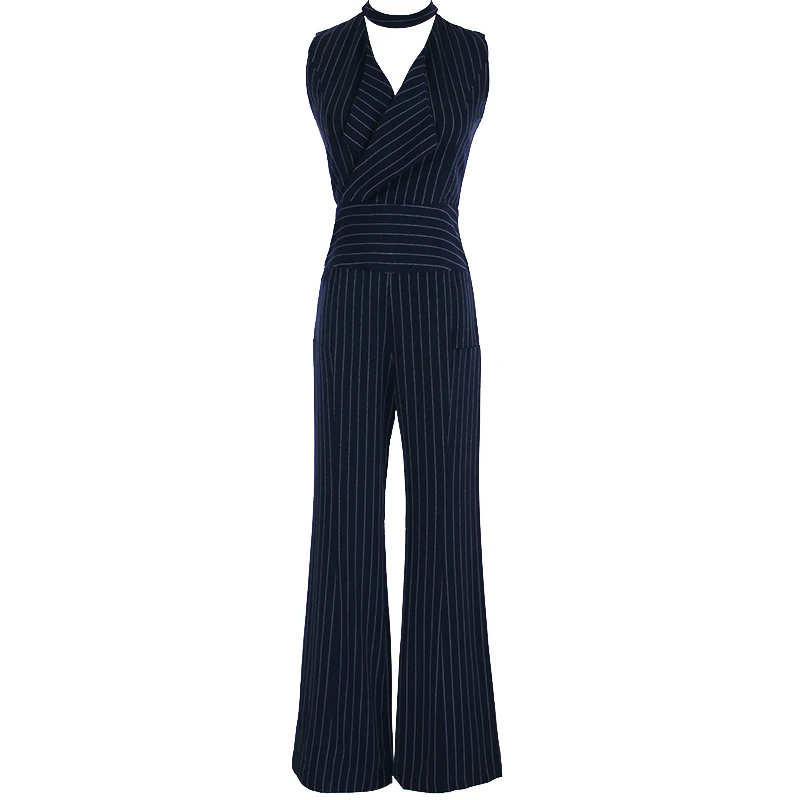 

Women Sleeveless Elegant Office Lady Striped Romper Jumpsuit